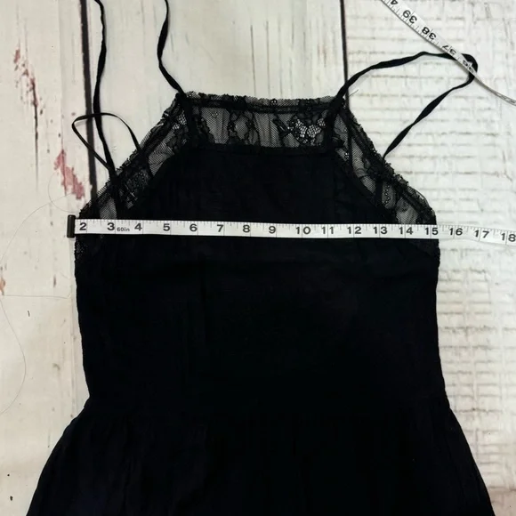 FREE PEOPLE INTIMATELY lace trimmed semi sheer mini slip dress black Medium GUC - Picture 13 of 16